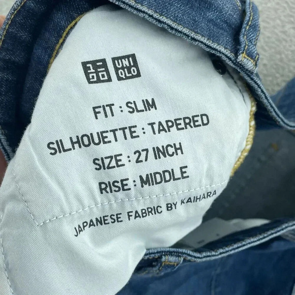 Uniqlo Womens Slim Tapered Jeans 27" Waist 33" Inseam Distressed Blue Denim 3660 - Picture 4 of 10